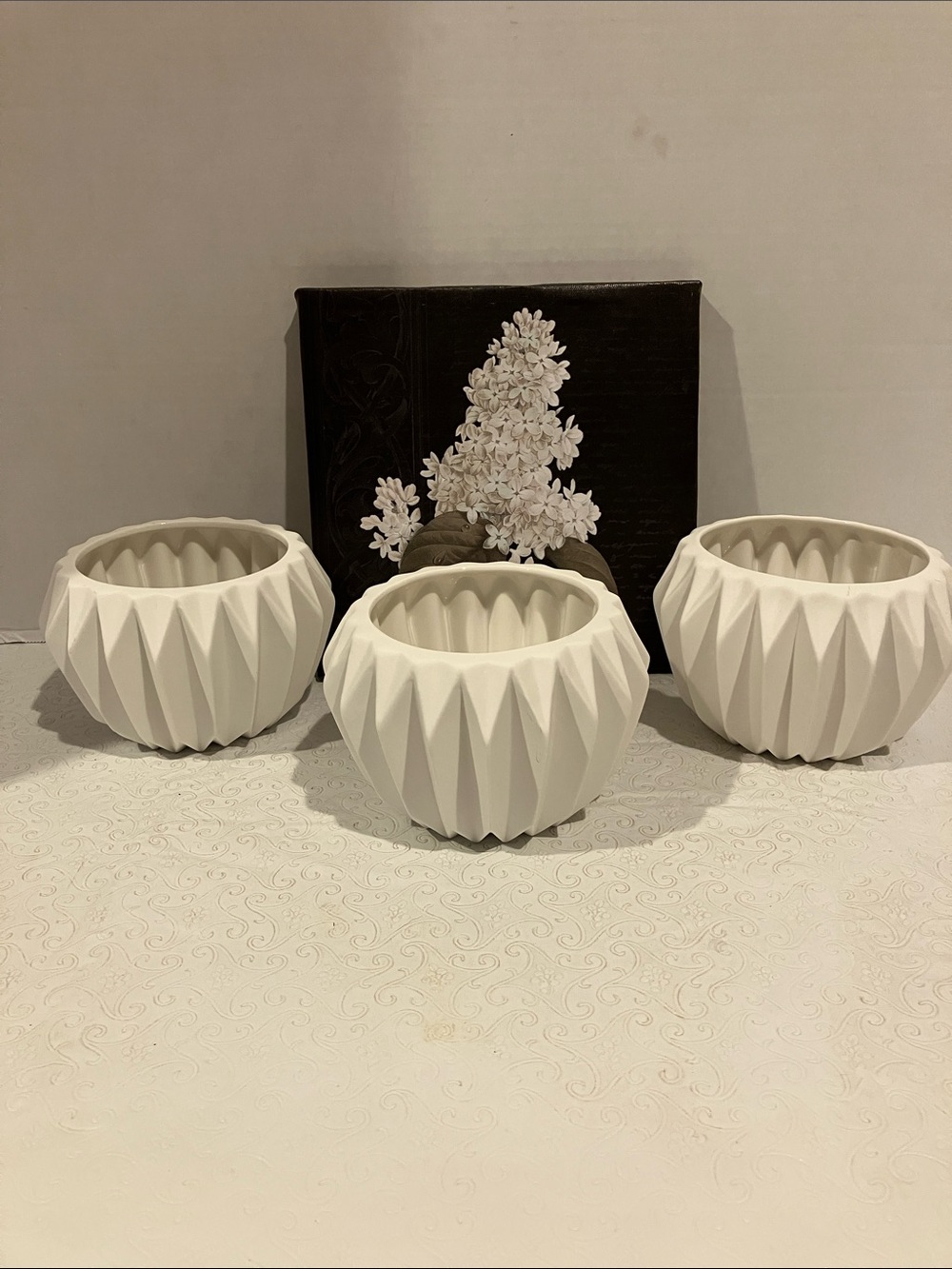 Modern White Faceted Ceramic Planter Trio